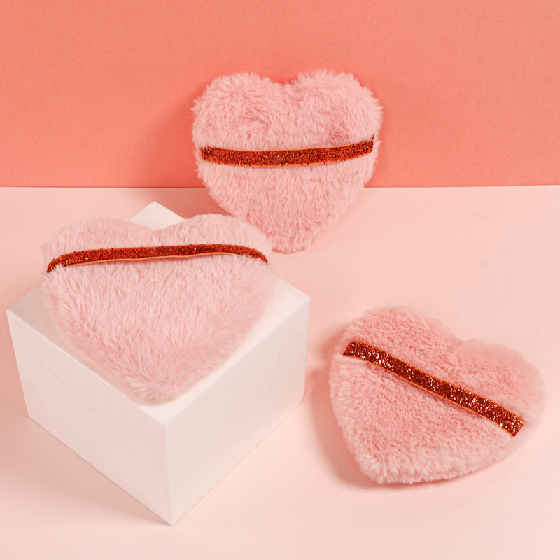Face Powder Puff Cotton Velour Love Shape with Strap