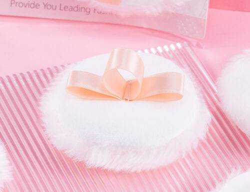 White fluffy velour makeup puff professional body shimmer powder puff with bowknot