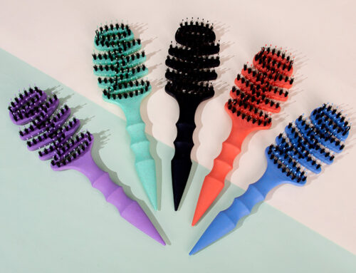 Custom Logo Boar Bristle Vent Hair Brush Eco-Friendly Wheat Straw Handle Curved Salon Styling Comb